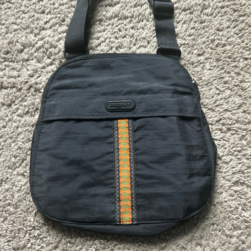 Baggallini Black Messenger Bag with Orange Detail